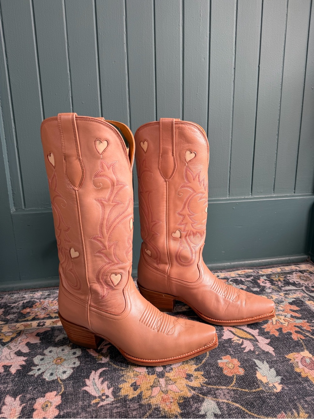 Tecovas Pink Heart Embroidered Western Heeled Boots